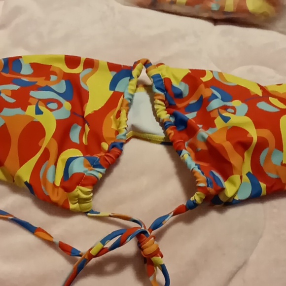 NEW Bandeau Bright Color Print String Tie Bikini Swimsuit - Picture 6 of 6